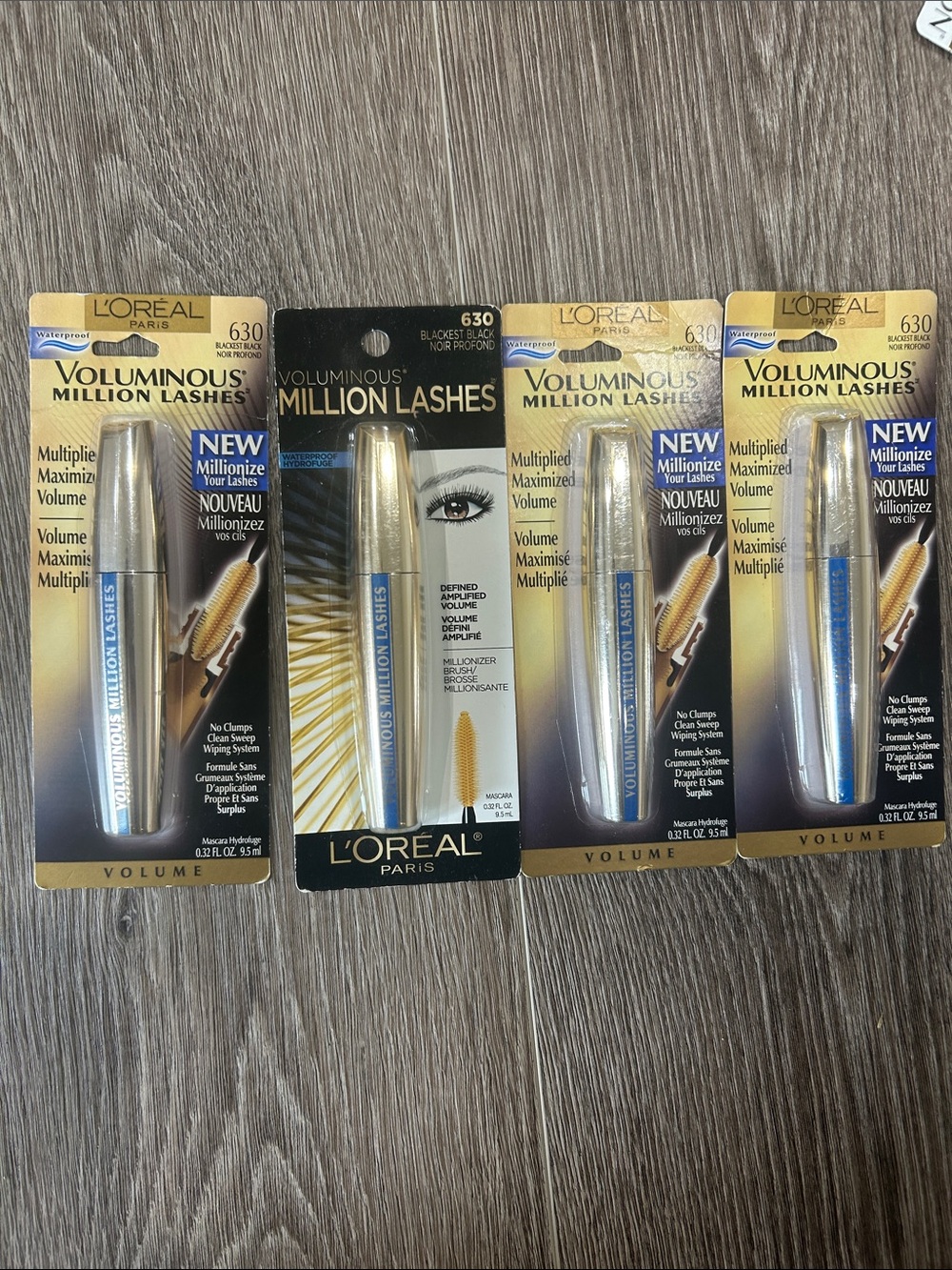 4X L'Oréal Voluminous Million Lashes Waterproof Mascara #630 blackest black